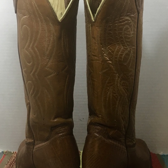 Tall Tan Lizard Embossed Acme Cowgirl Boots 6 1/2 - Picture 5 of 7